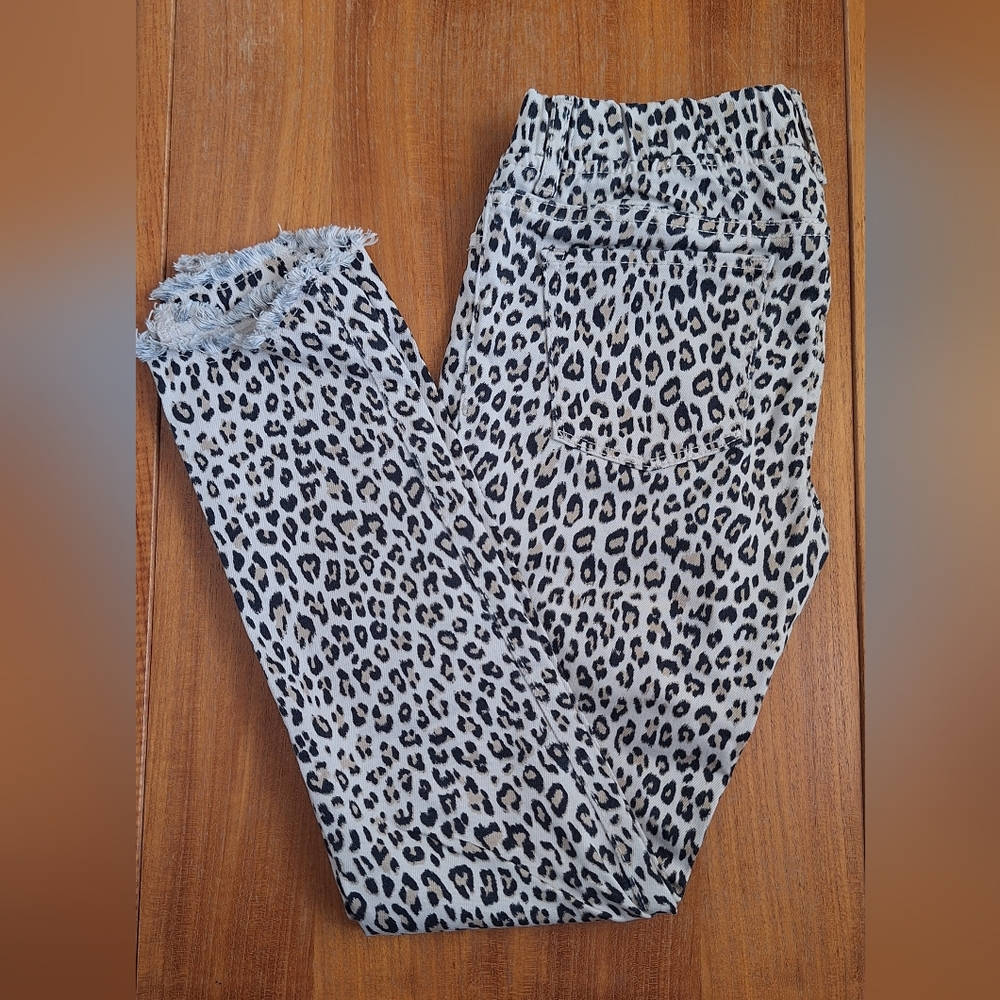 GAP Leopard Print Jeans Animal Stretchy Straight Pull On Elastic Cotton Kids 14
